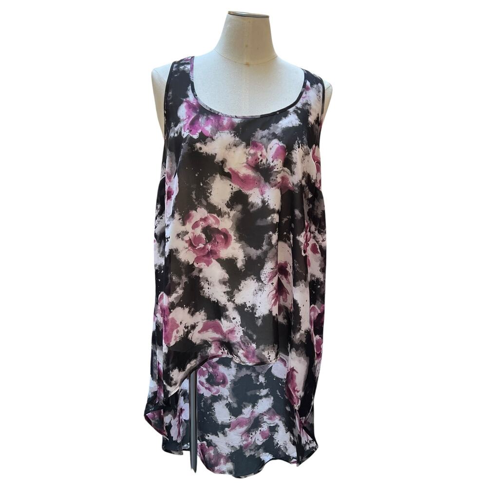 Torrid Size 2 Floral High Low Tank Dress Black Pink Watercolor Overlay EUC